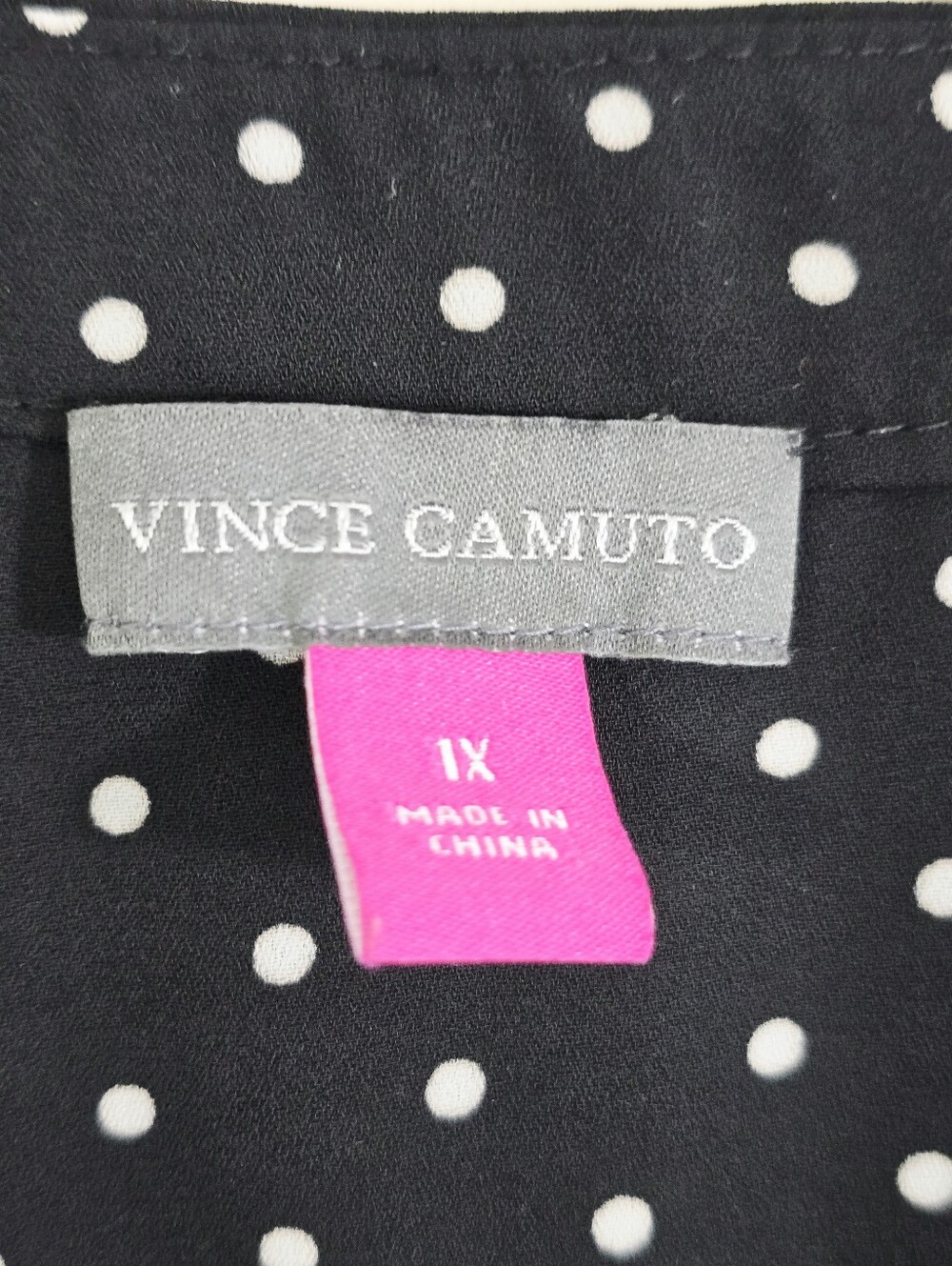 Vince Camuto Plus Size Black and White Polka Dot V-Neck Blouse - Picture 5 of 6